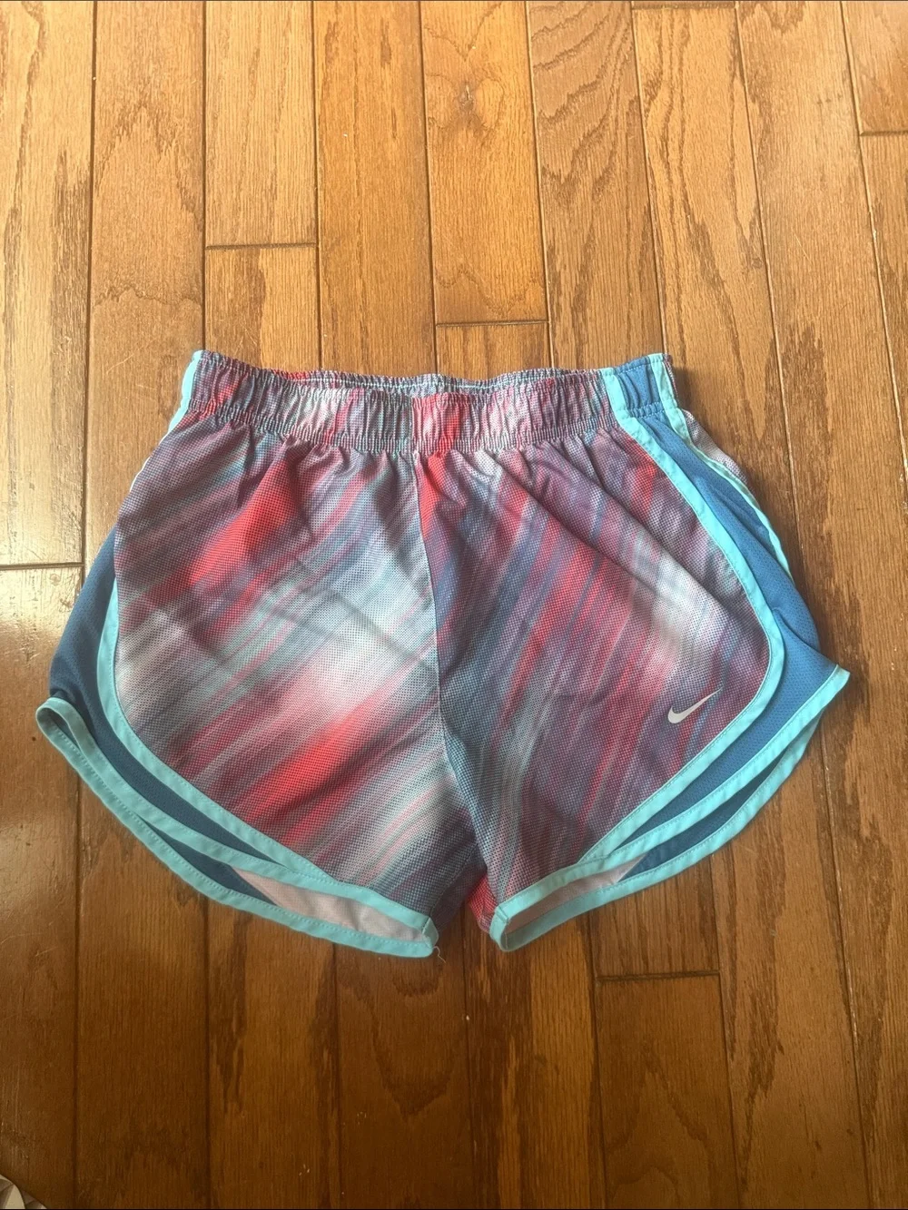 Nike Women's Multicolor Athletic Running Shorts with Light Blue Trim